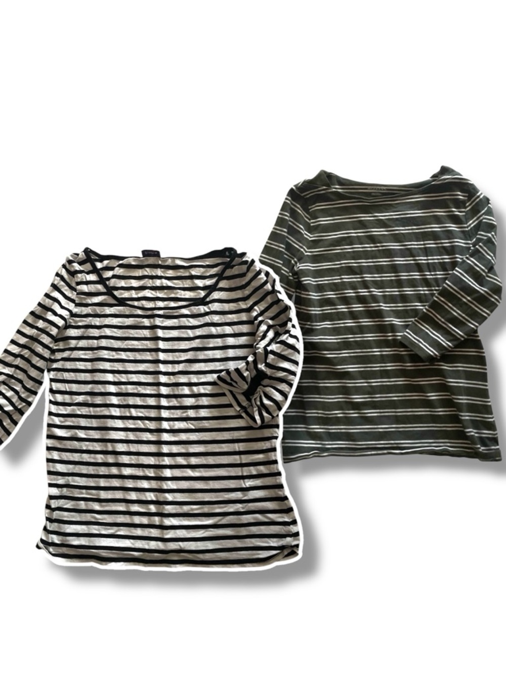 2 Striped knit Tops size M- Olive & Black/White.